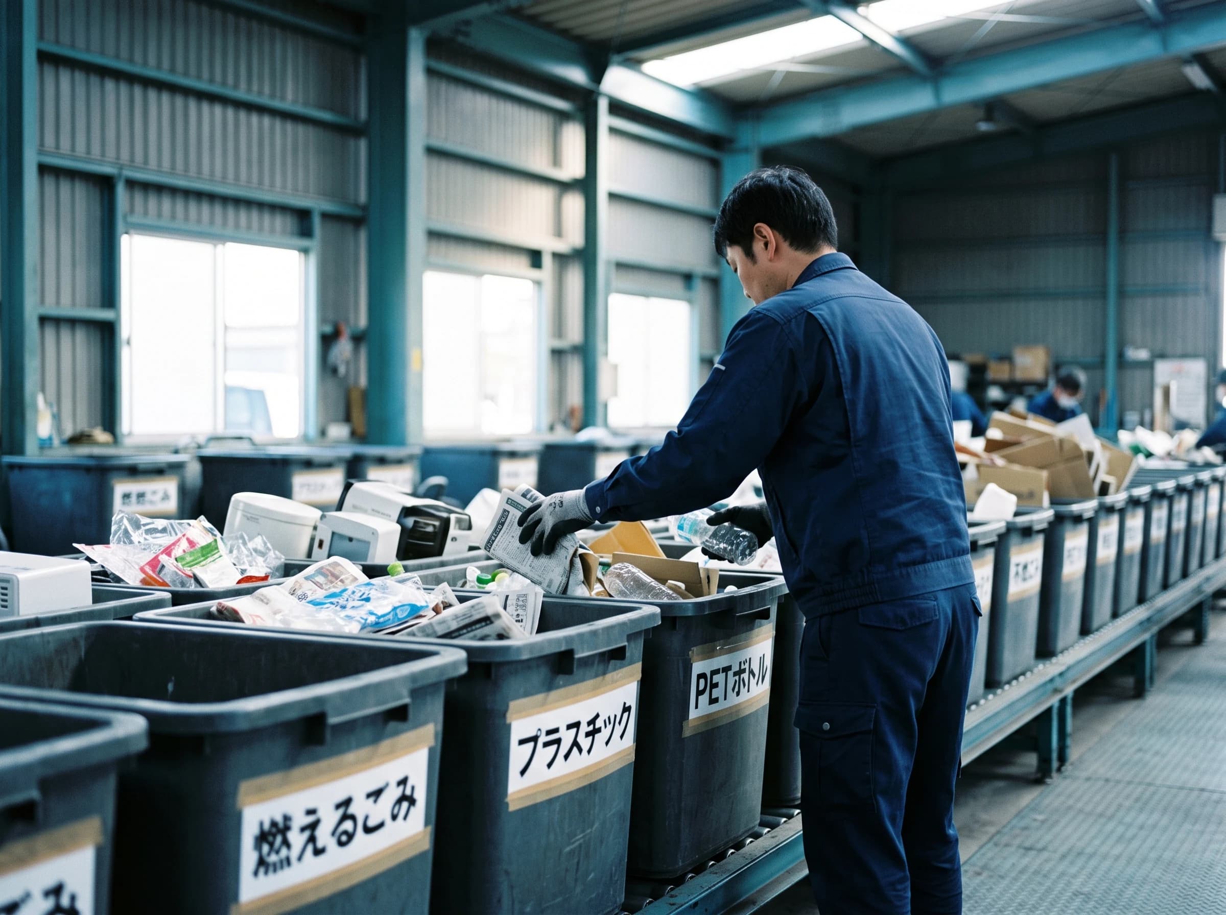 回収品を分別する作業員